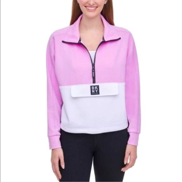 Dkny Tops - DKNY Pink White & Black Colorblock Tech Pullover Sweatshirt Anorak